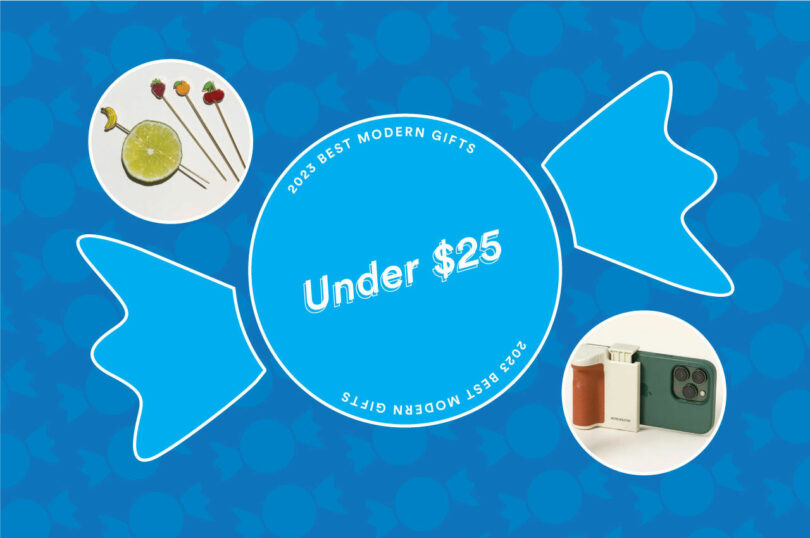 two tone blue banner ad for gifts under $25 gift guide