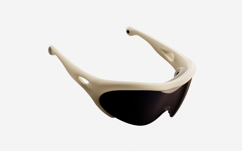 Morrama's Issé smart glasses concept with its off-white fitness frame angled and floating the air.